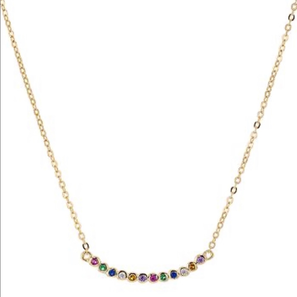 AQUA Gold Plate/Rainbow Pavé Pendant Necklace NWT